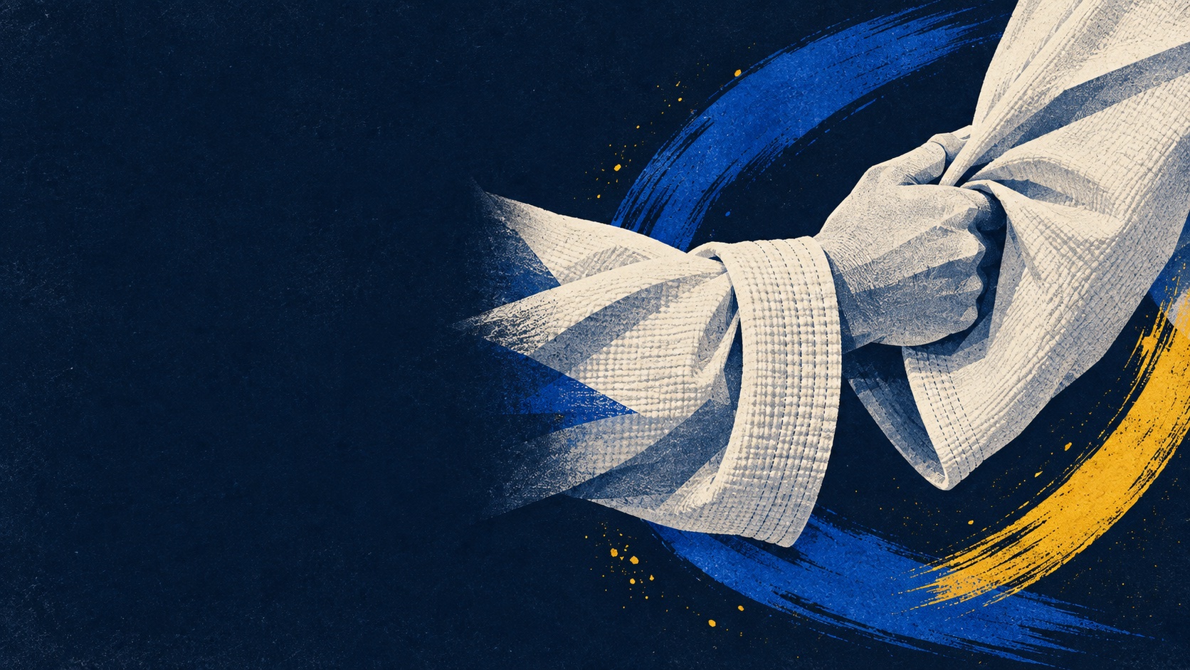 Ilustração editorial de duas mangas de judogi em pega de treino
