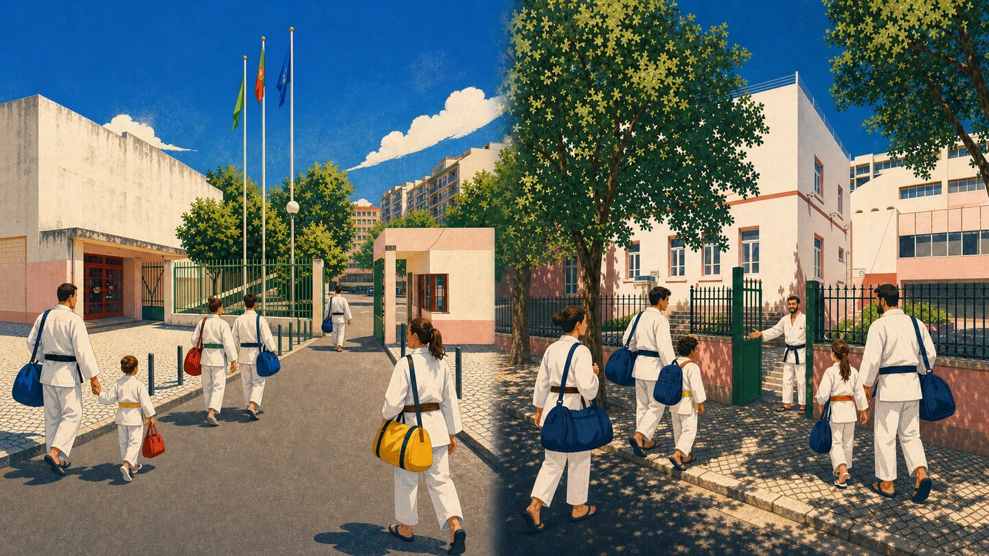 Judocas a caminho dos locais de treino do Clube de Judo 2009 em Benfica